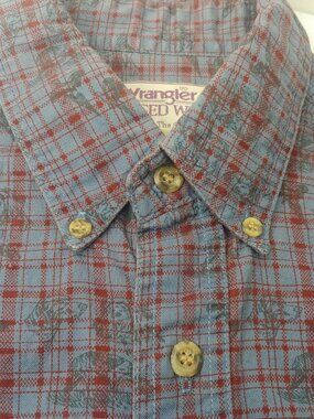 Wrangler Rugged Wear Shirt Bird Men Large Sporting Dog Hunting Blue Plaid